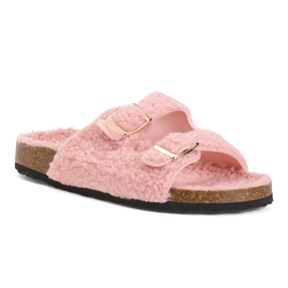 Olivia Miller Girl’s Cloud Lounge Sandals Faux Fur Pink/Blush Size 2 NEW
